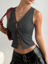 'Narskin' Tie Up V-Neck Tank Top - Celes Fashion